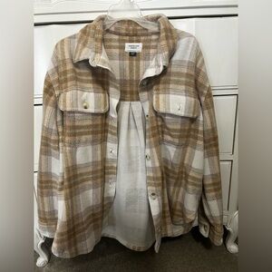 American Eagle Outfitters Tan and Cream Plaid Jacket